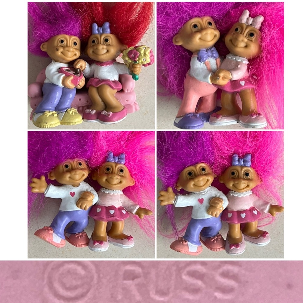 💜Set of 4 Vintage Russ Berrie Troll Doll PVC Figure Couples Pink & Purple Hair